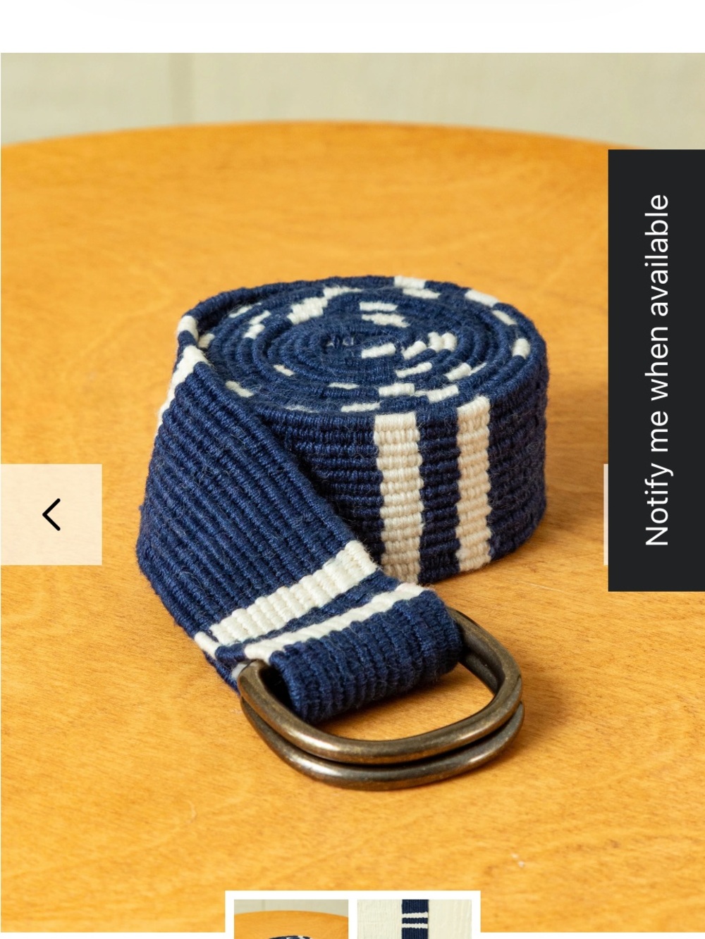 D-Ring Belt in Navy/Cream Regimental Stripe